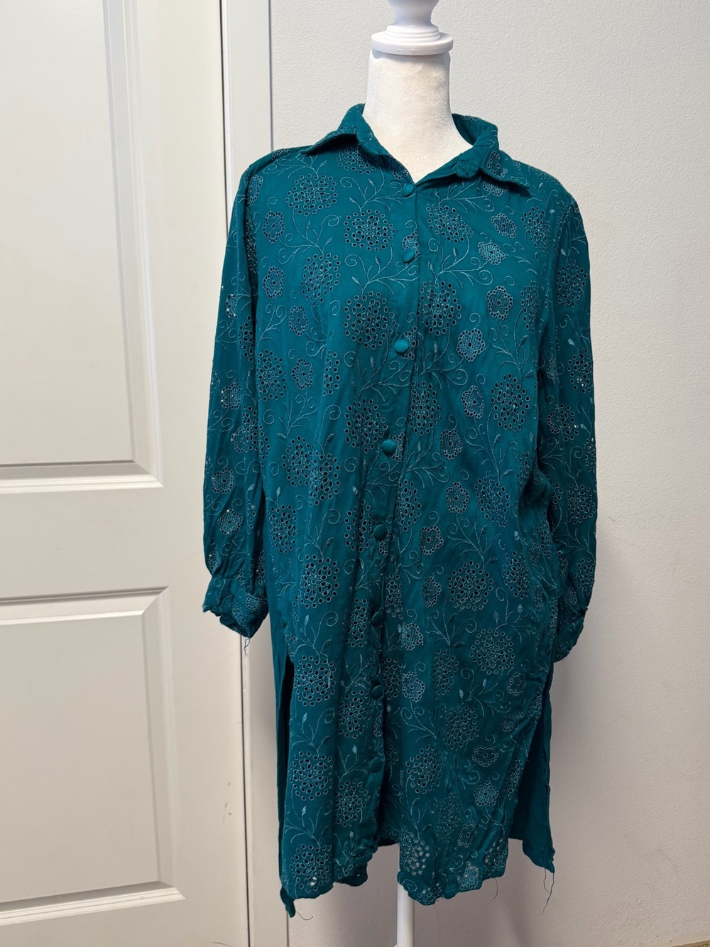 Tawakkal Teal Green Embroidered Eyelet Pakistani 2 Piece Shalwar Kameez Large